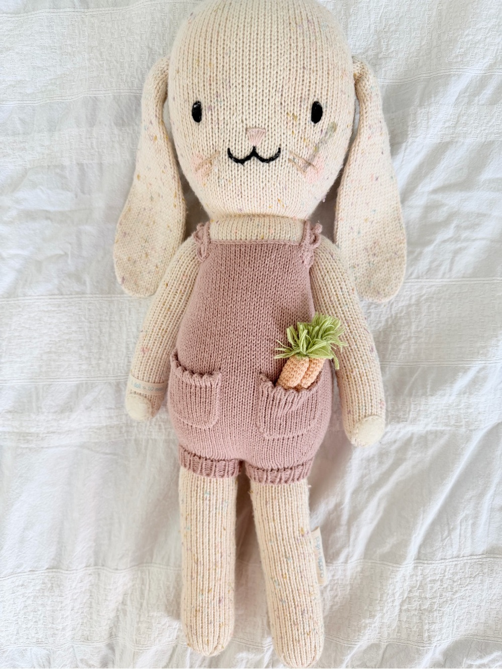 Cuddle + Kind Knitted Pink Bunny Stuffed Animal with Pocket Carrot